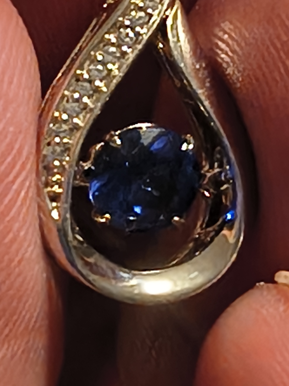 Classic Sterling Silver, Blue & Clear Sapphire Teardrop Pendant Signed